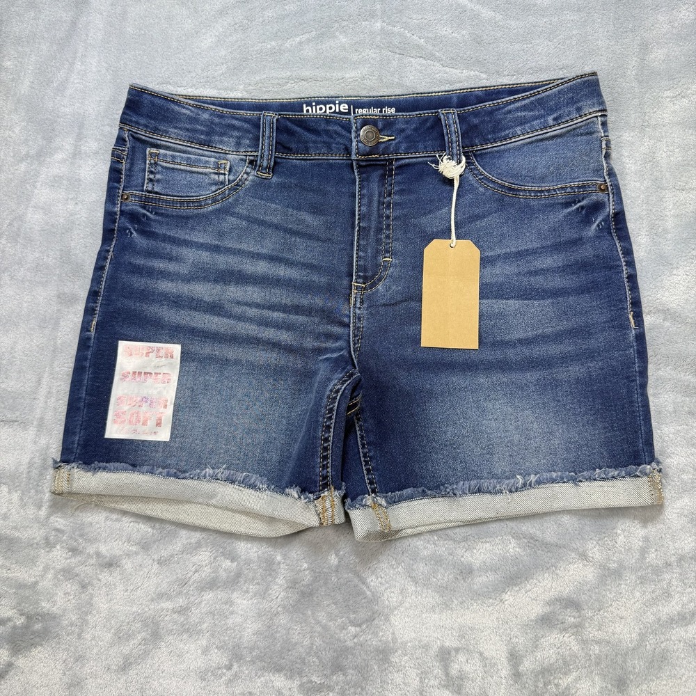 Hippie Girl Shorts Womens 18 Blue Denim Regular Rise Midi Super‎ Soft Raw Hem